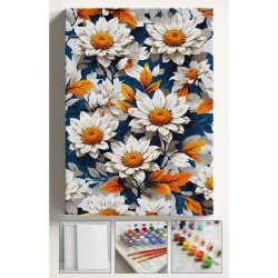 Sayılarla Boyama Hobi Seti Çerçeveli Numaralı Tuval Fırça Boya Dahil Kasnaklı PAPATYALAR 40x50 Cm