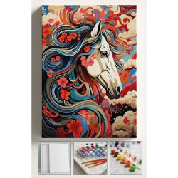 Sayılarla Boyama Hobi Seti Çerçeveli Numaralı Tuval Fırça Boya Dahil Kasnaklı RENKLİ AT 40x50 Cm