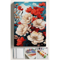 Sayılarla Boyama Hobi Seti Çerçeveli Numaralı Tuval Fırça Boya Kasnaklı KIRMIZI ORTANCA 40x50 Cm