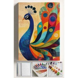 Sayılarla Boyama Çerçeveli Hobi Seti Numaralı Tuval Fırça Boya  TAVUS KUŞU  Dahil Kasnaklı 40X50 Cm