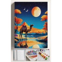 Sayılarla Boyama Çerçeveli Hobi Seti Numaralı Tuval Fırça Boya Dahil Kasnaklı MISIR DEVE 40X50 Cm