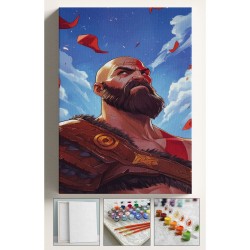 Sayılarla Boyama Çerçeveli Hobi Seti Numaralı Tuval Fırça Boya Dahil Kasnaklı GOD OF WAR 40X50 Cm
