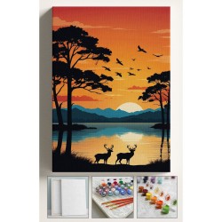 Sayılarla Boyama Çerçeveli Hobi Seti Numaralı Tuval Fırça Boya Dahil Kasnaklı AFRİKA GEYİK 40X50 Cm