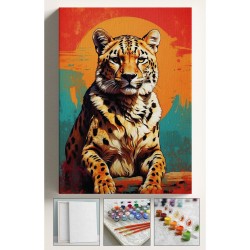 Sayılarla Boyama Hobi Seti Çerçeveli Numaralı Tuval Fırça Boya Dahil Kasnaklı OTURAN LEOPAR 40x50 Cm