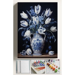 Sayılarla Boyama Çerçeveli Hobi Seti Numaralı Tuval MAVİ VAZO Fırça Boya Dahil Kasnaklı 40X50 Cm