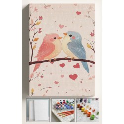 Sayılarla Boyama Çerçeveli Hobi Seti Numaralı Tuval Fırça Boya Kasnaklı SEVGİLİ KUŞLAR 40X50 Cm