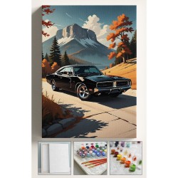 Sayılarla Boyama Hobi Seti Çerçeveli Numaralı Tuval Fırça Boya Dahil Kasnaklı ARABA 40x50 Cm