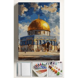 Sayılarla Boyama Hobi Seti Çerçeveli Numaralı Tuval Fırça Boya Dahil Kasnaklı MESCİDİ AKSA 40x50 Cm