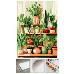 Sayılarla boyama seti Kanvas Bez Fırça Dahil (Kasnaksız) 40x50 cm KAKTÜS ÇİÇEK RAF Sayılarla Boyama Seti