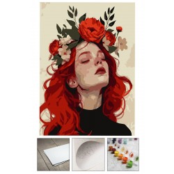 Sayılarla boyama seti Kanvas Bez Fırça Dahil (Kasnaksız) 40x50 cm KIRMIZI ÇİÇEK AÇAN KADIN