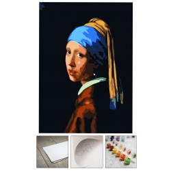 Sayılarla boyama seti Kanvas Bez Fırça Dahil (Kasnaksız) 40x50 cm İNCİ KÜPELİ KIZ