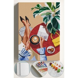 Sayılarla Boyama Çerçeveli Hobi Seti Numaralı Tuval Fırça Boya Kasnaklı 40X50Cm KAHVE İÇEN KADIN Sayılarla Boyama Çerçeveli Hobi Seti Numaralı Tuval Fırça Boya Kasnaklı 40X50Cm KAHVE İÇEN KADIN