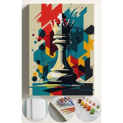 Sayılarla Boyama Çerçeveli Hobi Seti Numaralı Tuval Fırça Boya Dahil Kasnaklı 40X50 Cm SATRANÇ KALE