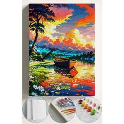 Sayılarla Boyama Çerçeveli Hobi Seti Numaralı Tuval Fırça Boya Dahil Kasnaklı 40X50 Cm- RENKLİ TEKNE