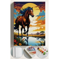 Sayılarla Boyama Çerçeveli Hobi Seti Numaralı Tuval Fırça Boya Dahil Kasnaklı 40X50 Cm