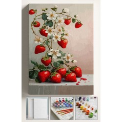 Sayılarla Boyama Çerçeveli Hobi Seti Numaralı Tuval Fırça Boya Dahil Kasnaklı ÇİLEK AĞACI 40X50 Cm