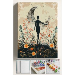 Sayılarla Boyama Çerçeveli Hobi Seti Numaralı Tuval Fırça Boya Dahil Kasnaklı 40X50 Cm - AY KADIN