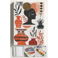 Sayılarla Boyama Çerçeveli Hobi Seti Numaralı Tuval Fırça Boya Kasnaklı 40X50Cm TOPUZ KADIN VAZO