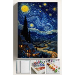 Sayılarla Boyama Çerçeveli Hobi Seti Numaralı Tuval Fırça Boya Kasnaklı YILDIZLI GECE KÖY 40X50 Cm Sayılarla Boyama Çerçeveli Hobi Seti Numaralı Tuval Fırça Boya Kasnaklı YILDIZLI GECE KÖY 40X50 Cm