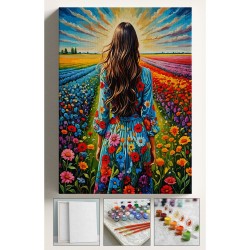 Sayılarla Boyama Çerçeveli Hobi Seti Numaralı Tuval Fırça Boya Dahil Kasnaklı 40X50 Cm ÇİÇEK TARLASI