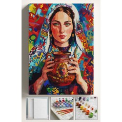 Sayılarla Boyama Çerçeveli Hobi Seti Numaralı Tuval  Fırça Boya Kasnaklı 40X50 Cm- ANADOLU KIZI