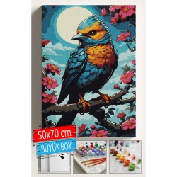 Sayılarla Boyama Seti Numaralı Tuval Fırça Boya Dahil Kasnaklı Set 50x70 Cm - ÇİÇEKLİ KUŞ