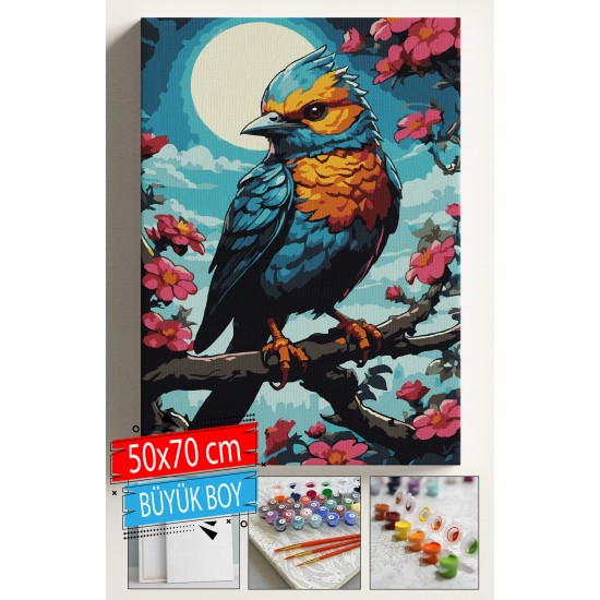 Sayılarla Boyama Seti Numaralı Tuval Fırça Boya Dahil Kasnaklı Set 50x70 Cm - ÇİÇEKLİ KUŞ