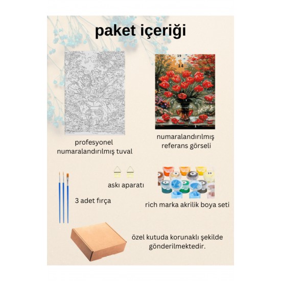 Sayılarla Boyama Seti Numaralı Tuval Fırça Boya Dahil Kasnaklı Set 50x70 Cm - GÜLLER Sayılarla Boyama Seti Numaralı Tuval Fırça Boya Dahil Kasnaklı Set 50x70 Cm - GÜLLER