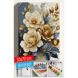 Sayılarla Boyama Seti Numaralı Tuval Fırça Boya Dahil Kasnaklı Set 50x70 Cm - GOLD ÇİÇEK