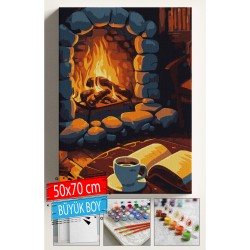 Sayılarla Boyama Seti Numaralı Tuval Fırça Boya Dahil Kasnaklı Set 50x70 Cm - ATEŞ VE KAHVE