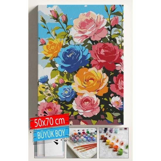 Sayılarla Boyama Seti Numaralı Tuval Fırça Boya Dahil Kasnaklı Set 50x70 Cm - GÜLLER Sayılarla Boyama Seti Numaralı Tuval Fırça Boya Dahil Kasnaklı Set 50x70 Cm - GÜLLER