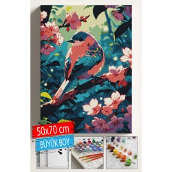 Sayılarla Boyama Seti Numaralı Tuval Fırça Boya Dahil Kasnaklı Set 50x70 Cm - PEMBE KUŞ