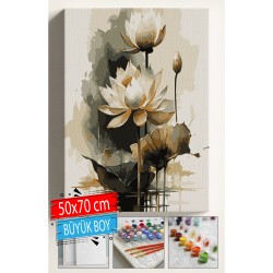 Sayılarla Boyama Seti Numaralı Tuval Fırça Boya Dahil Kasnaklı Set 50x70 Cm - DAMLA SARI ÇİÇEK