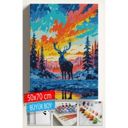 Sayılarla Boyama Seti Numaralı Tuval Fırça Boya Dahil Kasnaklı Set 50x70 Cm - RENKLİ GEYİK