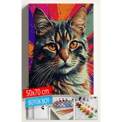 Sayılarla Boyama Seti Numaralı Tuval Fırça Boya Dahil Kasnaklı Set 50x70 Cm - TURUNCU KEDİ