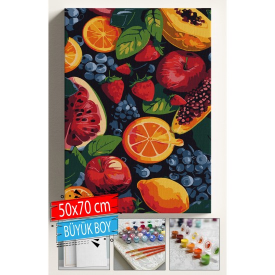 Sayılarla Boyama Seti Numaralı Tuval Fırça Boya Dahil Kasnaklı Set 50x70 Cm - MEYVELER Sayılarla Boyama Seti Numaralı Tuval Fırça Boya Dahil Kasnaklı Set 50x70 Cm - MEYVELER