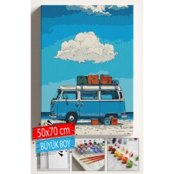 Sayılarla Boyama Seti Numaralı Tuval Fırça Boya Dahil Kasnaklı Set 50x70 Cm - MAVİ KAMP DENİZ