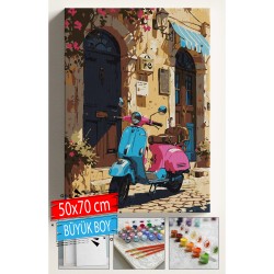 Sayılarla Boyama Seti Numaralı Tuval Fırça Boya Dahil Kasnaklı Set 50x70 Cm - PEMBE MOTOR
