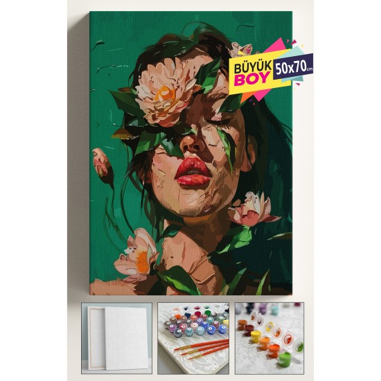 Sayılarla Boyama Seti Numaralı Tuval Fırça Boya Dahil Kasnaklı Set 50x70 Cm - YEŞİL ÇİÇEK KADIN Sayılarla Boyama Seti Numaralı Tuval Fırça Boya Dahil Kasnaklı Set 50x70 Cm - YEŞİL ÇİÇEK KADIN