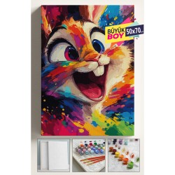 Sayılarla Boyama Seti Numaralı Tuval Fırça Boya Dahil Kasnaklı Set 50x70 Cm - RENKLİ TAVŞAN