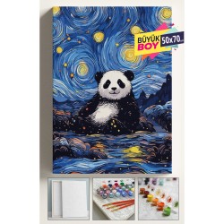 Sayılarla Boyama Seti Numaralı Tuval Fırça Boya Dahil Kasnaklı Set 50x70 Cm - YILDIZLI PANDA
