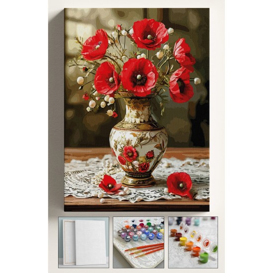 Sayılarla Boyama Seti Numaralı Tuval Fırça Boya Dahil Kasnaklı Set 40x50 Cm - DANTEL VAZO Sayılarla Boyama Seti Numaralı Tuval Fırça Boya Dahil Kasnaklı Set 40x50 Cm - DANTEL VAZO