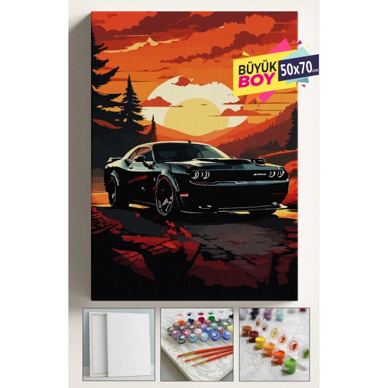 Sayılarla Boyama Seti Numaralı Tuval Fırça Boya Dahil Kasnaklı Set 50x70 Cm - SİYAH ARABA DODGE Sayılarla Boyama Seti Numaralı Tuval Fırça Boya Dahil Kasnaklı Set 50x70 Cm - SİYAH ARABA DODGE