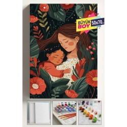 Sayılarla Boyama Seti Numaralı Tuval Fırça Boya Dahil Kasnaklı Set 50x70 Cm - ANNE KIZ SEVGİSİ