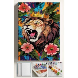 Sayılarla Boyama Seti Numaralı Tuval Fırça Boya Dahil Kasnaklı Set 40x50 Cm - ÇİÇEKLİ ASLAN