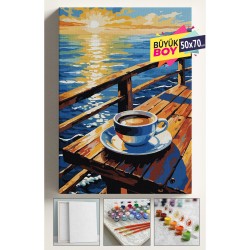Sayılarla Boyama Seti Numaralı Tuval Fırça Boya Dahil Kasnaklı Set 50x70 Cm - GÜNEŞ VE KAHVE