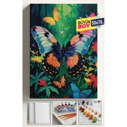 Sayılarla Boyama Seti Numaralı Tuval Fırça Boya Dahil Kasnaklı Set 50x70 Cm - ORMAN KELEBEK