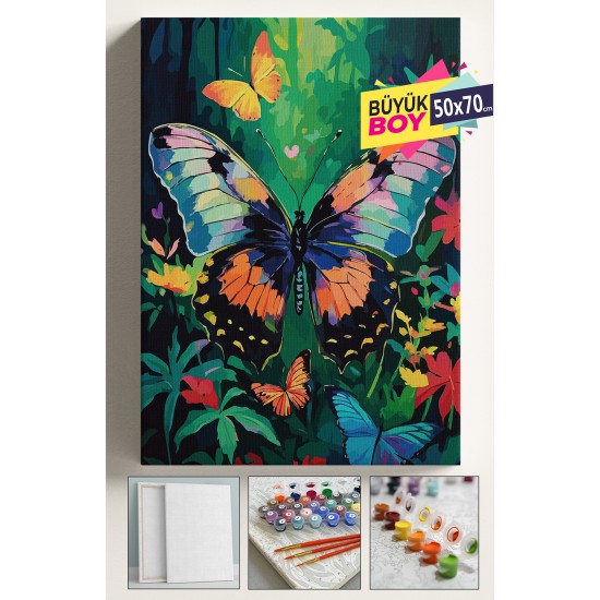 Sayılarla Boyama Seti Numaralı Tuval Fırça Boya Dahil Kasnaklı Set 50x70 Cm - ORMAN KELEBEK Sayılarla Boyama Seti Numaralı Tuval Fırça Boya Dahil Kasnaklı Set 50x70 Cm - ORMAN KELEBEK