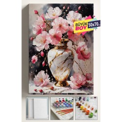 Sayılarla Boyama Seti Numaralı Tuval Fırça Boya Dahil Kasnaklı Set 50x70 Cm - PEMBE VAZO