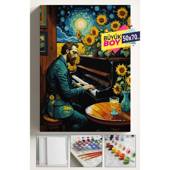 Sayılarla Boyama Seti Numaralı Tuval Fırça Boya Dahil Kasnaklı Set 50x70 Cm - VAN GOGH PİYANO Sayılarla Boyama Seti Numaralı Tuval Fırça Boya Dahil Kasnaklı Set 50x70 Cm - VAN GOGH PİYANO